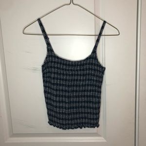 Hollister navy blue ruched plaid top